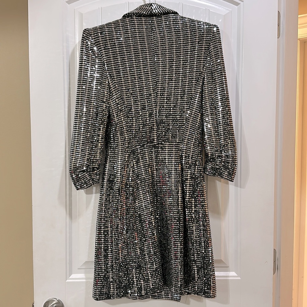 Zara metallic silver mirror sequin wrap blazer dress - Picture 3 of 4